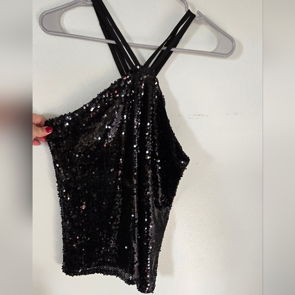 Meaveor Halter Neck Lined Black Sequin Tank - Picture 1 of 4